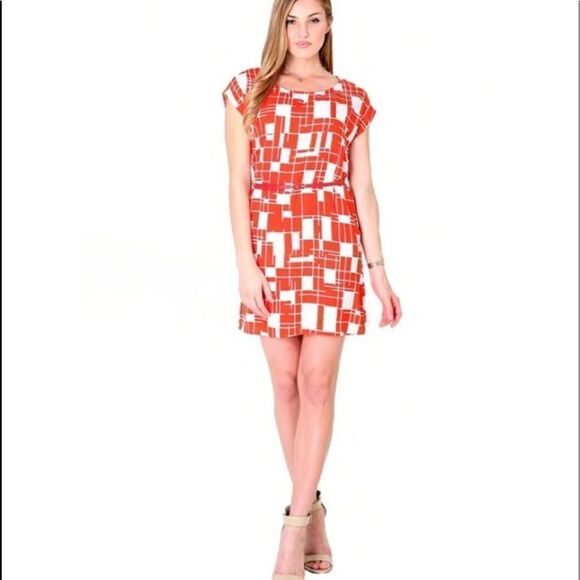 Tea N Rose Deep Orange Belted Dress Sz L - Picture 1 of 10